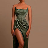 Summer Sexy Chest Sticker Wearing Fish Bone Skirt High-End Body Repair Irregular Open Fork Long Dress 68HZ