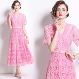 Dopamine Wears Pink Collar Sweet Lace Dress With High-Grade Tea-Smelled Style Long Dress 68HZ