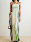 Bohemian Wind Hanging Neck Collar Dress 2025 New Niche Colliding Color Long Folding Dress Women's Summer 68HZ