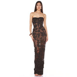 New Holiday Photo Sexy Dress With Boobs Mesh Flowers Long Party Show Dress 68HZ