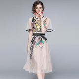 Round Collar Lotus Leaf Short Sleeve Heavy Industry Mesh Embroidery Flower Waist Swing Princess Style Dress 2025 Summer New 68HZ