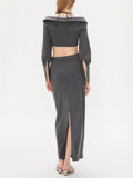 Sexy Wind Two Sets 2025 New One-Word Shoulder Hanging Neck Short Top + Open Skirt Dress Suit Woman 68HZ
