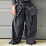 Spring 2025 New Water Washing Old Design Multi-Pocket Decoration Loose-Legged Trousers Workboys Denim Trousers 68HZ