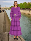 French Retro High-End Long Dress 2025 Spring New Hollow Tie Solid Color Waist Thin Dress Woman Trend 68HZ