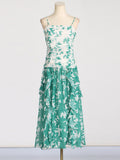 Artistic Retro Style Print Thoracic Dress 2025 New Temperament Design Folded Long Mesh Dress Woman 68HZ