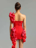 New Sexy Shoulder Bag Hip Dress High-End Temperament Hit The Color Lotus Leaf Dress Skirt Skirt Skirt Dress Skirt 68HZ