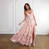 Seaside Vacation Beautiful Unique Pink Sling Dress Super Good-Looking Temperament Long Dress Women's New Summer 68HZ