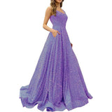 2025 Prom Dress Long A-Shaped With Pocket Formal Evening Dress Side Open Flash Party Dress 68HZ