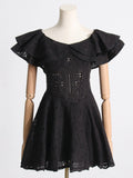 Spring 2025 New High-End Feeling Shoulder Lotus Leaf Embroidery Waist Thin Holiday Dress Dress Dress Dress Woman 68HZ