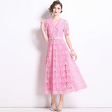 Dopamine Wears Pink Collar Sweet Lace Dress With High-Grade Tea-Smelled Style Long Dress 68HZ