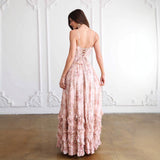 Seaside Vacation Beautiful Unique Pink Sling Dress Super Good-Looking Temperament Long Dress Women's New Summer 68HZ