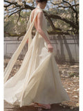 Fairy Apricot Chiffon Sleeveless Back Dress High Sense Gentle Chic And Flowing Holiday Dress 68HZ