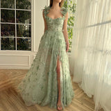 The Bridesmaid's Suit Slings Linden With Forked Temperament Sexy Evening Dress Lace Mesh Dress 68HZ
