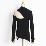 Sexy Top Dress 2025 Summer New Sleeve Design Sleeves Hollow Open Shoulder Solid Color Knitwear 68HZ
