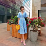 Wish 2024 Summer Women's V-Neck Short-Sleeved Lace Sleeves Single-Drace Dress 68HZ