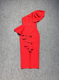 Women's Dress One Shoulder Lotus Side Tight Fashion Long Dress Sexy Open Bandid Dress 68HZ