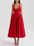 Sexy Hottie Wind Deep V-Neck Hanging Neck Strap Design Dress 2025 New Slim Long Dress Woman 68HZ