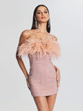 High-End Cross-Border Women's Sexy Bareback Ostrich Hairy Twilight Dress Temperament Squints 68HZ