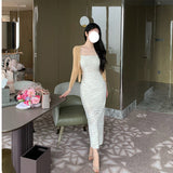 Bring Your Own Gentle Buff~ French Tea Dress Rose Lace Sling Dress Famous Temperament Bodybine Dress 68HZ