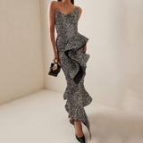 New Fashion Sexy Beads Smeared Breasts Mid-Smeared High-End Hem Leaf Party Small Dress Dress Dress Dress 68HZ