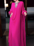 French Elegant Spring And Autumn New High-Grade Feeling Hundred Folding Long Skirt Ostrich Hair Loose Black Thin Dress Woman 68HZ