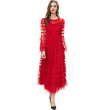 Cascading Lotus Leaf Side Round Horn Long Sleeve Apricot Dress Long Dress Autumn And Winter Women's Dress New 2025 68HZ