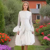 Vietnam's Niche Temperament 2025 Spring New Fashion Lotus Leaf Side Design Waist Thin Horn Sleeve Dress Woman 68HZ