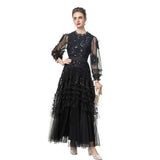 Spring And Autumn 2024 New Round Collar Retro Embroidery Weaving Mesh Wood Ear Heavy Industry Dress Dress Dress Woman 68HZ
