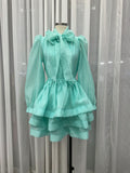 Spring/Summer 2024 New Sexy Long Sleeves With Waisted Butter Bows Layers Of Lotus Leaf-Side Skirt Dress Dress Woman 68HZ