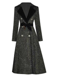 2024 Winter Women's Temperament Suit Collar High Waist Thin Double Buckle Buckle Coarse Flowers Coat 68HZ