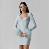 2025 New Fashion Tight Feather Tight Feather Tightening Dress High-End Women's Dress 68HZ