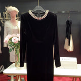 Nini Star With The Same Temperament Evening Dress Long-Sleeved Velvet Dress Annual Banquet Girl 68HZ