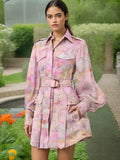 French Temperament Elegant Shirt Dress 2025 Summer New Printed Painted Belt To Thin Dress Women's 68HZ