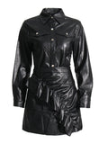 Fashion Temperament Set Women's Two-Sleeves Of Leather 2025 Spring New High-End Wood Ears Half-Sweared Dresses For Women 68HZ