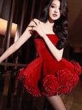 Explosion Sexy Dress 2025 New Velvet Breast Three-Dimensional Red Rose Fluffy Dress Dress 68HZ