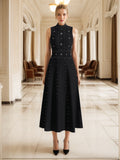 Elegance Elegant Wind 2025 Spring New Nail Beads Diamond Ring Collar Sleeveless Waist Slim Slimmed A-Word Dress 68HZ