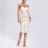Elegant Lace Three-Dimensional Flowers Decorated With White Sexy Thoracic Dress Light Luxury Dinner Dress 68HZ