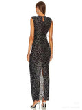 High-End Women's Hot Diamond Sexy Fork Perspective Sleeveless Dress Thin Ass Dress Dress 68HZ