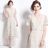 Dopamine Wears Pink Collar Sweet Lace Dress With High-Grade Tea-Smelled Style Long Dress 68HZ