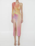 High-End Women's Sexy Oblique Shoulder-Luff Color Dress High-End Temperament Open-Fork Dress Dress With Hip Skirt 68HZ