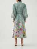 Art Lantern Sleeve Long Dress 2025 New Waist Thin Design Retro Print Dress Women's Summer 68HZ