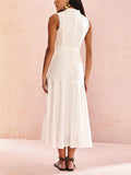 Sliced Hollow Lace Collar Dress 2025 New Sleeveless Lotus Leaf Side Dress Dress Woman 68HZ