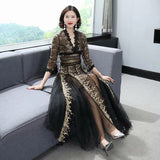 Sexy V-Neck Heavy Industry Embroidery Mesh Perspective Big Swing Dress Black Dress Women Spring And Summer 2024 68HZ
