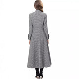 Standing Collar Long Sleeve Lattice Thousand Bird Print Single Row Buckle Long Coat Women's Autumn And Winter New 2024 68HZ