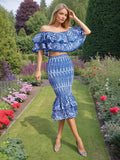 Fashion Temperament Suit Women 2025 Early Spring New Design Embroidery One-Word Shoulder Coated Hip Skirt Two Sets 68HZ
