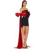 High-End Hot Women's Sexy Bag Butts With Chest-Colored Bows Decorative Dress Temperament Evening Dress Dress 68HZ
