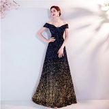 Word-On-Word Evening Dress 2025 New Gradient Black Annual Meeting Stage Host Catwalk Fishtail Dress Woman 68HZ