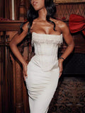 Direct Sales Of New Sexy Solid Color Sleeveless Shoulder Pearl Fish Bone Dress Dress Women's Dress 68HZ