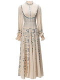 Heavy Industry Embroidered Collar Retro Lantern Long-Sleeved Apricot Dress Dress Women's New Spring And Summer 2024 68HZ