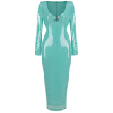 New Fashion Sexy Sleeve V Collar Long-Sleeved Dress High-End Dress Dress Long 68HZ